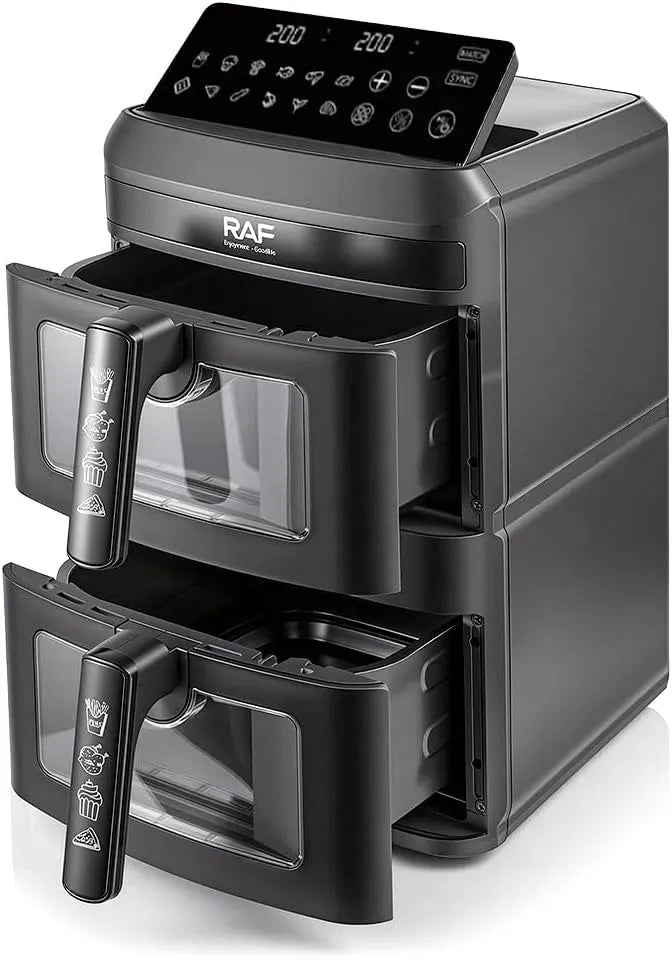 Friggitrice ad aria, 14 L, 2800 W, 60 a 200 °C, RAF 7L+7L R.50, timer, 2 zone di temperatura, nero
