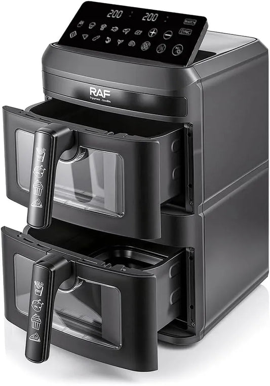 Friggitrice ad aria, 14 L, 2800 W, 60 a 200 °C, RAF 7L+7L R.50, timer, 2 zone di temperatura, nero