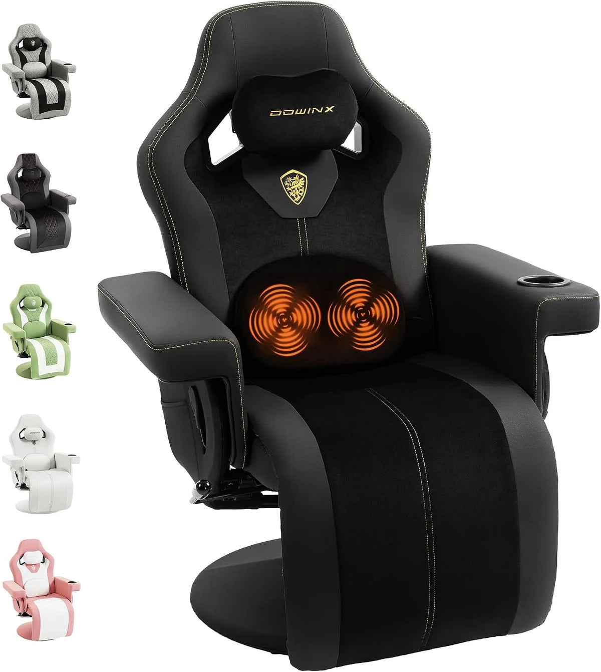 Sedia, Dowinx Sedia da gaming reclinabile dotato di massaggio Shiatsu，Linea gialla