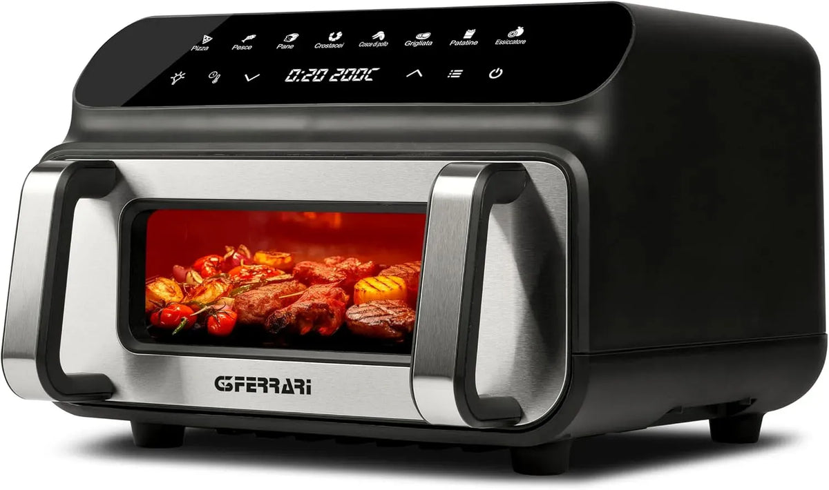 Accessorio per elettrodomestico G10181, 10 L, 2000 W, 8 programmi, timer, nero, G3 Ferrari Friggitrice e griglia ad Aria BBQ, Barbecue Smokeless