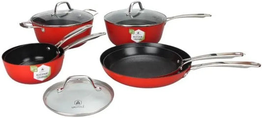 Set Pentole 9 Pezzi In Ghisa Leggera, LAGUIOLE, 100% Ghisa, Pentole 16-18 cm, Padelle 24-28 cm, Ritenzione Ottimale Del Calore, Antiaderente