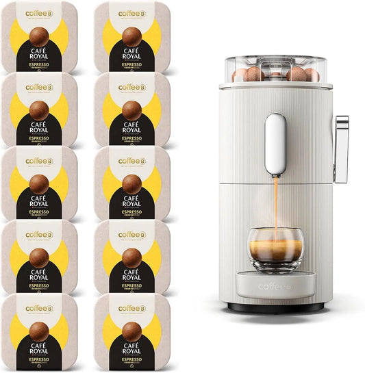 Macchina da caffè, 1,3 L, CAFE ROYAL, bianco, 90 palline da caffè espresso, 100% compostabili, SWITZERLAND PROFESSIONAL CoffeeeB