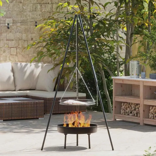 Accessorio per elettrodomestico, 92 x 92 x 171,5 cm, acciaio inox, nero, picnic e barbecue, Treppiede per falò in acciaio nero, 3 pezzi
