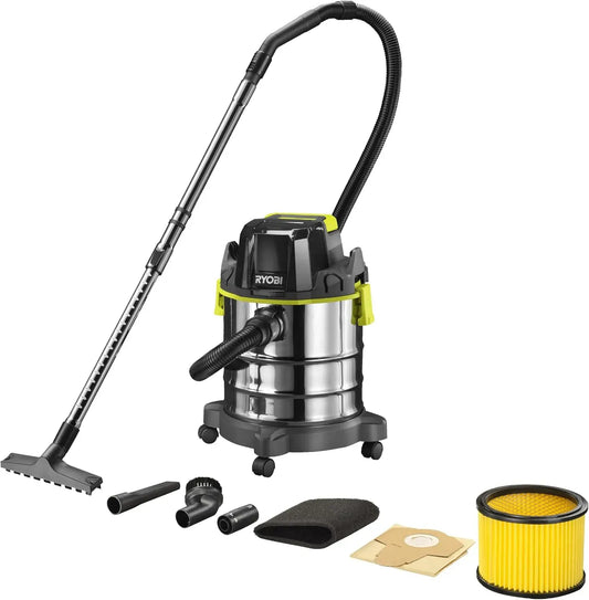 Aspirapolvere, 18 V, RYOBI RY18WDV-0, aspiratore elettrico domestico, Bidone Aspirapolvere Solidi e Liquidi a Batteria 18V ONE+