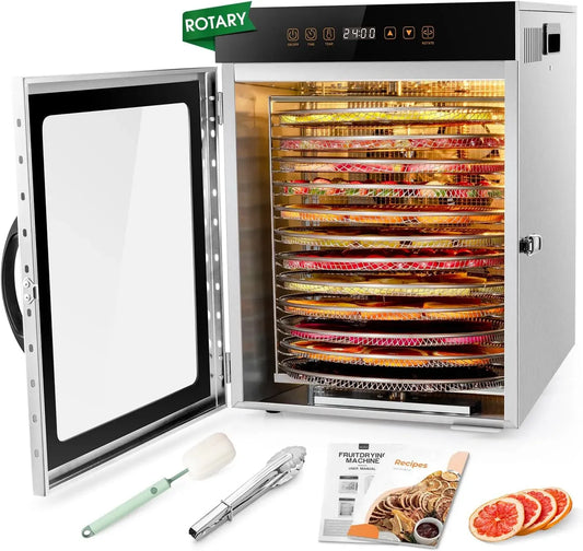 Asciugatrice 24H, 1000 W, timer, acciaio inox, 12 rotante vassoi, 67 Ricette Gratuite