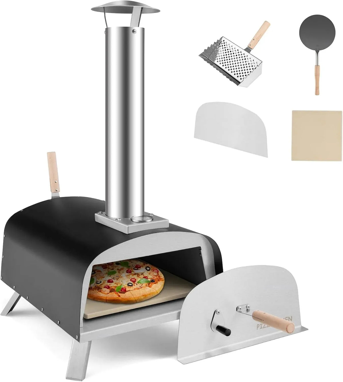 Forno elettrico per pizza, KOMFOTTEU, portatile, pietra refrattaria, acciaio inox