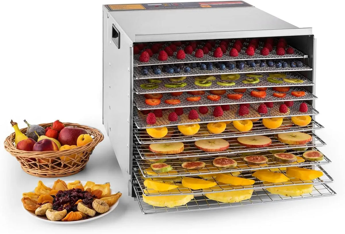 Klarstein Asciugatrice, 1000 W, timer, argento, Fruit Jerky Pro 10, 1,5 m² superficie secca, apparecchio disidratatore, 10 piani
