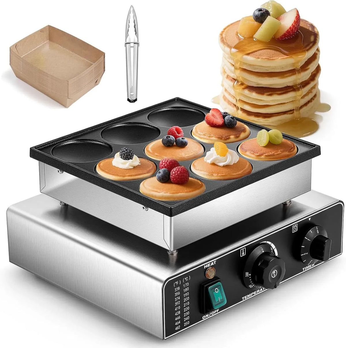 Macchina Per Pancake, Pancake Maker, macchina per mini pancake, 50 a 300 °C, timer, rivestimento antiaderente, per Pancake Olandese, CGOLDENWALL