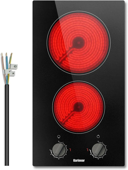 Piano cottura in vetroceramica, 30cm, 3000 W, da incasso, nero, Piastra Cottura Elettrico Incasso 30cm, 3000W Piani Cottura con Controllo Manopola