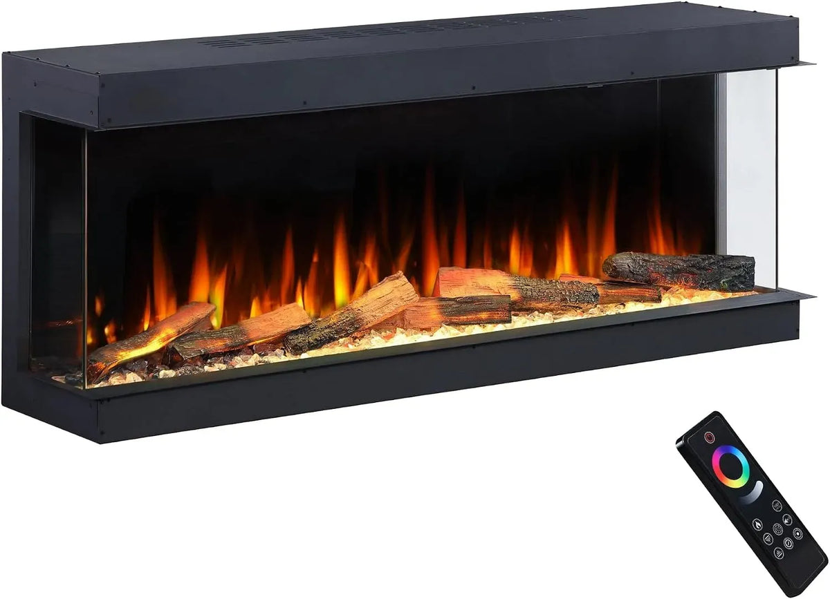 Set di Ceppi LED, App Wi-Fi Smart e Telecomando, Endeavour Fires Deluxe Rosedale Camino Elettrico 3 Lati per Parete Multimediale, Potenza, 1.5 kW